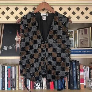 Vintage 80s Beaded‎ Checkerboard Vest